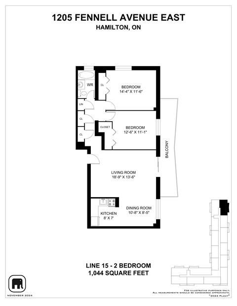 Floor plan for 2 beds, 1 bath, 1079 sqft